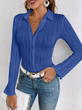 Solid Button Front Shirt, Casual Long Sleeve Shirt For Spring & Fall, Women's Clothing