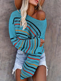 Striped Print Knit Sweater, Casual Drop Shoulder Long Sleeve Sweater, Women's Clothing