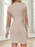 Cut Out Split Sleeve Bodycon Dress, Stylish Scoop Neck Dress For Spring & Fall, Women's Clothing