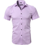 DEANWANGKT 2025 Popular trade business men's short-sleeved shirt  men's shirt non-ironing bamboo fiber solid color white inch shirt wholesale