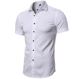DEANWANGKT 2025 Popular trade business men's short-sleeved shirt  men's shirt non-ironing bamboo fiber solid color white inch shirt wholesale