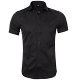 DEANWANGKT 2025 Popular trade business men's short-sleeved shirt  men's shirt non-ironing bamboo fiber solid color white inch shirt wholesale