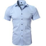 DEANWANGKT 2025 Popular trade business men's short-sleeved shirt  men's shirt non-ironing bamboo fiber solid color white inch shirt wholesale