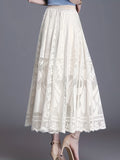 Scallop Trim High Waist Lace Skirt, Elegant Ankle Length Skirt For Spring & Summer, Women's Clothing