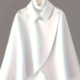 deanwangkt-1  Solid Collared Cape Tops, Casual Asymmetrical Outerwear, Women's Clothing