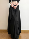 deanwangkt  Lace Up Layered Skirt, Elegant Maxi Length Solid Color A-line Skirt, Women's Clothing