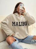 Letter Print Kangaroo Pocket Hoodie, Casual Long Sleeve Hoodie Sweatshirt, Women's Clothing