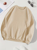 Solid Color Crew Neck Long Sleeve Sweater, Plush Inner Outwear Pullover Shirt, Women's Clothing