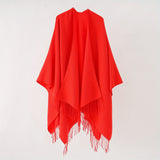 Women's Windproof Thicken Shawls With Tassel, Solid Color Fall Winter Keep Warm Cape For Outdoor Activities