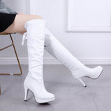 Autumn and Winter New Korean Style High Heel Women's over the Knee Boots Lace up Casual Women's Martin Boots