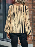 Striped Print Lantern Sleeve Blouse, Casual Crew Neck Blouse For Spring & Fall, Women's Clothing