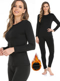 Womens Seamless Thermal Underwear Set - Soft & Stretchy Long Sleeve Tops & Pants - Warm Loungewear for All Seasons - Comfortable Crew Neck, Thermal Insulation, and Seamless Design for Effortless Style