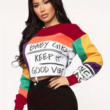 deanwangkt-1 Color Block Letter Print Pullover Sweatshirt, Casual Long Sleeve Crew Neck Sweatshirt For Fall & Winter, Women's Clothing