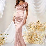 Elegant All-Season Solid Color Bodycon Mermaid Dress - Extra-Long with Chic Bow & Square Neck, Perfect for Parties and Banquets