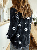 Paw Print Button Front Shirt, Casual Long Sleeve Shirt For Spring & Fall, Women's Clothing