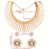 Fashionable And Exaggerated Blooming Sun Collar Necklace Drop Earring Set Women's Personalized Alloy Jewelry Accessories For Birthday, Festival, Party Engagement And Wedding Jewelry Gifts