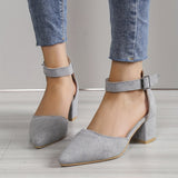 deanwangkt  Stylish Spring High Heels: Breathable Micro Suede, Secure Ankle Strap, Pointed Toe - All-Day Comfort & Versatility