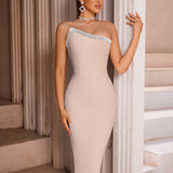 Elegant High-Elasticity Bodycon Tube Dress - Zipper Back, Sleeveless Strapless, Solid Color, All-Season, Knit Fabric - Perfect for Wedding Party and Formal Occasions