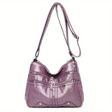 Solid Color Zipper Crossbody Bag, PU Leather Textured Bag, Classic Fashion Versatile Shoulder Bag