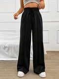 Solid Wide Leg Pants, Casual Tie Waist Long Pants For Spring & Summer, Women's Clothing