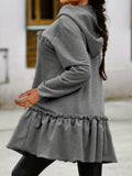 Flared Ruffle Trim Hoodies, Casual Zip Up Long Sleeve Solid Sweatshirt, Women's Clothing