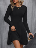 deanwangk Solid Ribbed Dress, Elegant Crew Neck Long Sleeve Dress, Women's Clothing