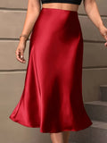 deanwangkt-1 Solid High Waist Bodycon Skirt, Elegant Ruffle Hem Midi Skirt, Women's Clothing