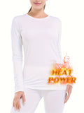 Seamless Thermal Underwear Set, Long Sleeve Crew Neck Tops & Pants, Women's Loungewear & Underwear