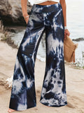 Plus Size Casual Pants, Women's Plus Tie Dye High Rise Medium Stretch Flare Leg Pants