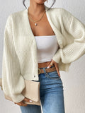 Solid Button Front Knitted Cardigans, Casual Long Lantern Sleeve Cardigan For Fall & Winter, Women's Clothing