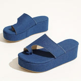 deanwangkt - Blue Casual Patchwork Solid Color Round Comfortable Wedges Shoes