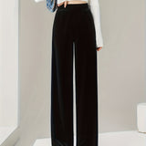 Solid Velvet Straight Leg Pants, Casual Elastic Waist Loose Pants, Women's Clothing