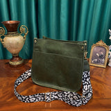 Retro Crossbody Bag For Women, Solid Color Shoulder Bag, Saddle Bag With Leopard Guitar Strap