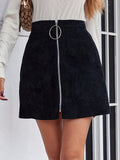 Solid Zip Front Skirt, Casual High Waist Mini Skirt, Women's Clothing