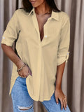 Versatile Solid Button Shirt, Casual Long Sleeve Shirt For Spring & Fall, Women's Clothing