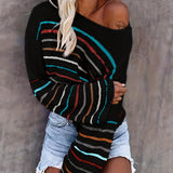 Striped Print Knit Sweater, Casual Drop Shoulder Long Sleeve Sweater, Women's Clothing