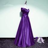 Solvbao Purple Satin Off Shoulder A-line Long Party Dress, Floor Length Junior Prom Dress