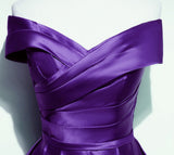 Solvbao Purple Satin Off Shoulder A-line Long Party Dress, Floor Length Junior Prom Dress