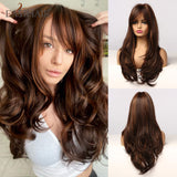 deanwangkt  Long Black Wigs Cosplay Body Wave Synthetic Wigs With Bangs For White/Black Women Brazilian American Natural Hair