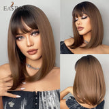 deanwangkt  Short Straight Bob Wigs With Bang Golden Brown Natural Synthetic Hair For Women Daily Cosplay Heat Resistant Fiber Wigs