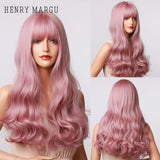 Pure Blonde Synthetic Hair Wigs Long Water Wave Wig for Women Colored Cosplay Lolita Wig with Bangs Heat Resistant