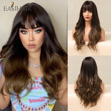 deanwangkt  Long Black Wigs Cosplay Body Wave Synthetic Wigs With Bangs For White/Black Women Brazilian American Natural Hair