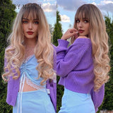 Pure Blonde Synthetic Hair Wigs Long Water Wave Wig for Women Colored Cosplay Lolita Wig with Bangs Heat Resistant