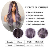 deanwangkt Ombre Brown Mixed Purple Blonde Long Synthetic Wave Wigs For Women Heat Resistant Colorful Fiber Cosplay Lolita Wigs