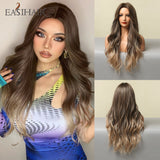 deanwangkt Ombre Brown Mixed Purple Blonde Long Synthetic Wave Wigs For Women Heat Resistant Colorful Fiber Cosplay Lolita Wigs