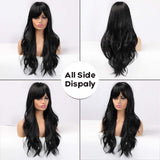 deanwangkt  Long Black Wigs Cosplay Body Wave Synthetic Wigs With Bangs For White/Black Women Brazilian American Natural Hair