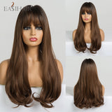 deanwangkt  Long Black Wigs Cosplay Body Wave Synthetic Wigs With Bangs For White/Black Women Brazilian American Natural Hair