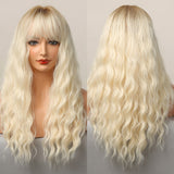 Pure Blonde Synthetic Hair Wigs Long Water Wave Wig for Women Colored Cosplay Lolita Wig with Bangs Heat Resistant