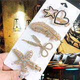 deanwangkt 4PCS Hair Accessories Gold Silver Hair Clips Set Vintage Feather Starfish Crystal Pearls Hairpin For Women Fashion Headwear