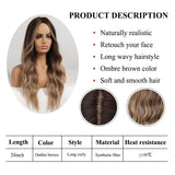 deanwangkt  Long Body Wave Wigs Ombre Black Brown Blonde Synthetic Wig Cosplay Middle Part Natural Heat Resistant Wig For Women